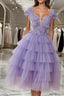 Purple tulle short Formal Prom Dresses, purple evening Dresses