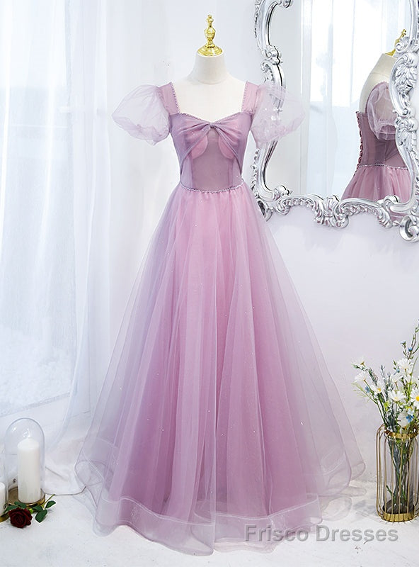 Purple Tulle Square Puff Sleeve Prom Dress Main image