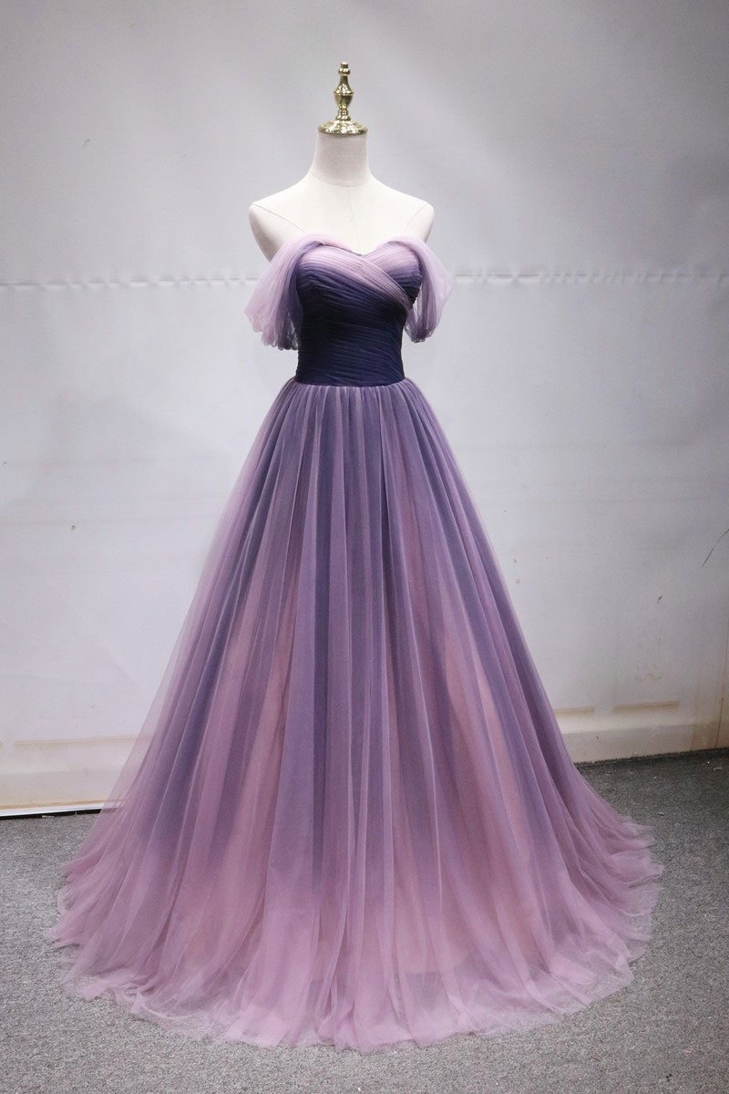Purple Tulle Sweetheart Gradient Off Shoulder Long Party Dress, A-Line Tulle Prom Dress Party Dress Secondary image
