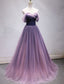 Purple Tulle Sweetheart Gradient Off Shoulder Long Party Dress, A-Line Tulle Prom Dress Party Dress