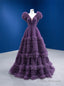 Purple Tulle V-neck Pleats Prom Dress