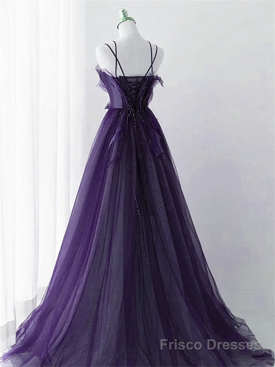 Purple Tulle with Lace Applique Long Prom Dress, Purple Long Formal Dress Secondary image