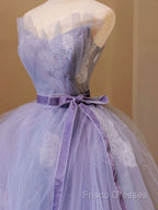 Purple V Neck Tulle Lace Long Formal Prom Dress, Purple Formal Sweet 16 Dress
