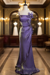 Purple Vintage Floral Embellished Sheath Gown Evening Dress