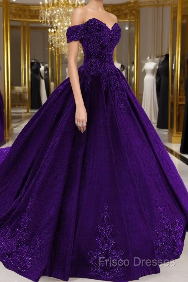 Purple Wedding Dress, Lace Ball Gown Formal Prom Dress, Off The Shoulder For Women Main image