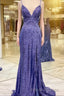 Mermaid Purples Sequins Long Formal Prom Dress with Slit