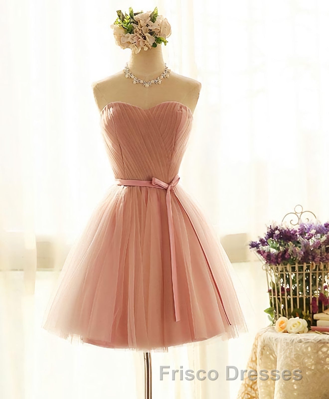 Cute Sweetheart Neck Tulle Short Formal Prom Dress, Bridesmaid Dress