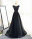 Black A Line Tulle Lace Long Prom Dress, Evening Dress