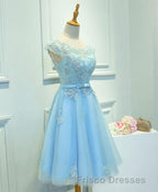 Light Blue Lace Tulle Short Formal Prom Dress, Homecoming Dress