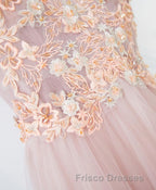 Pink V Neck Lace Long Formal Prom Dress, Cheap Evening Dress