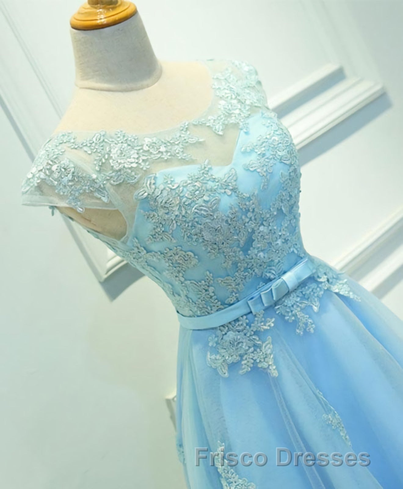 Light Blue Lace Tulle Short Formal Prom Dress, Homecoming Dress Secondary image