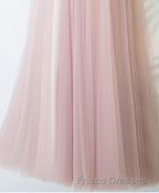 Pink V Neck Lace Long Formal Prom Dress, Cheap Evening Dress