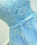 Light Blue Lace Tulle Short Formal Prom Dress, Homecoming Dress