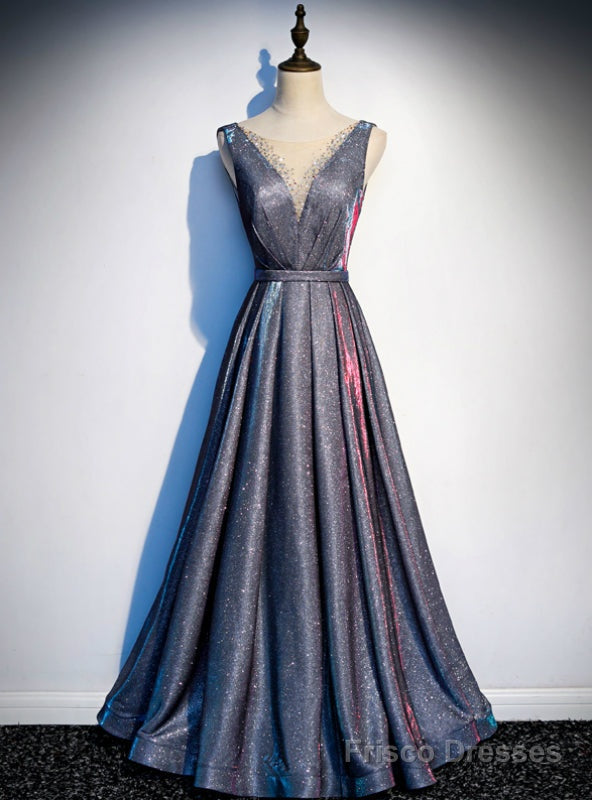 Queenly Blue Tulle Backless Beading Prom Dress Main image