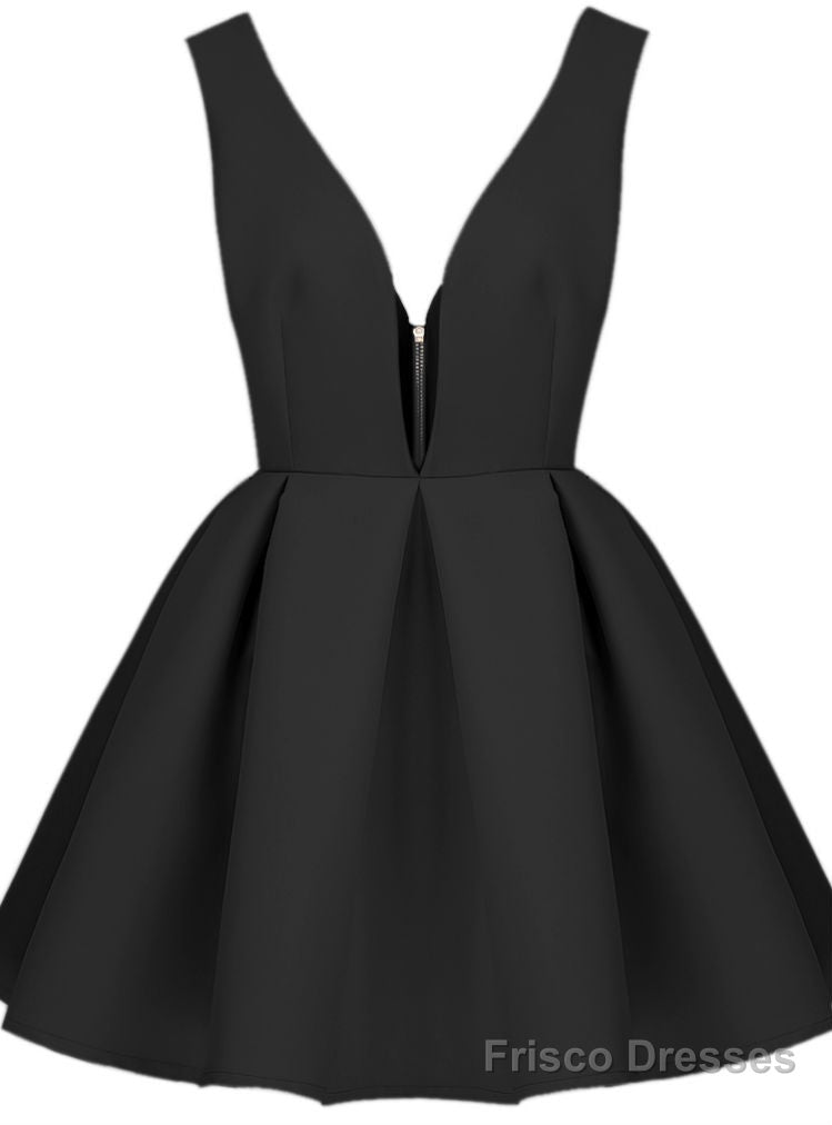 Queenly Deep V-neck Homecoming Dresses A-line Homecoming Dresses V-back Main image