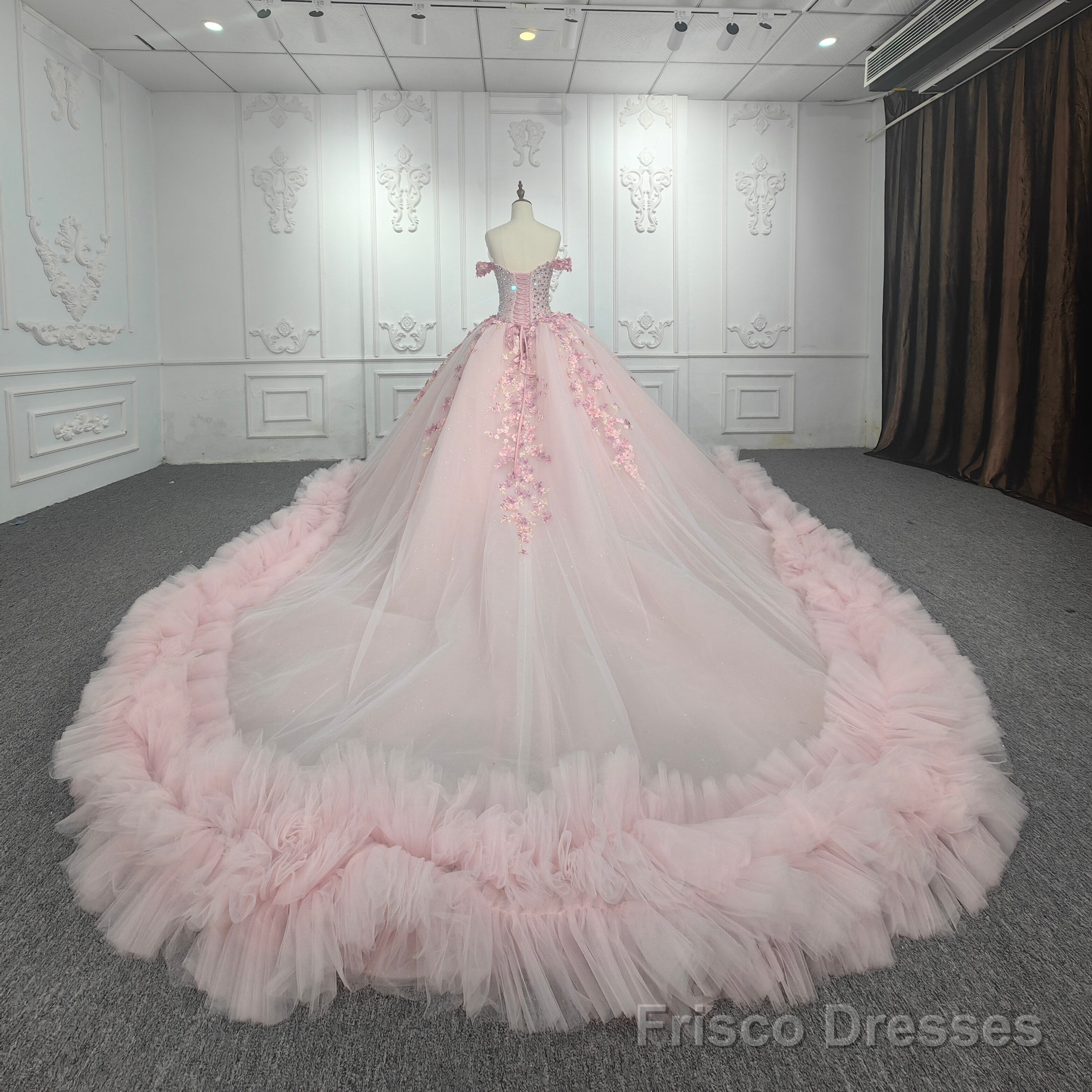 Quinceanera Ball Gown  Off-the-Shoulder  Sequined Pink Dress Secondary image