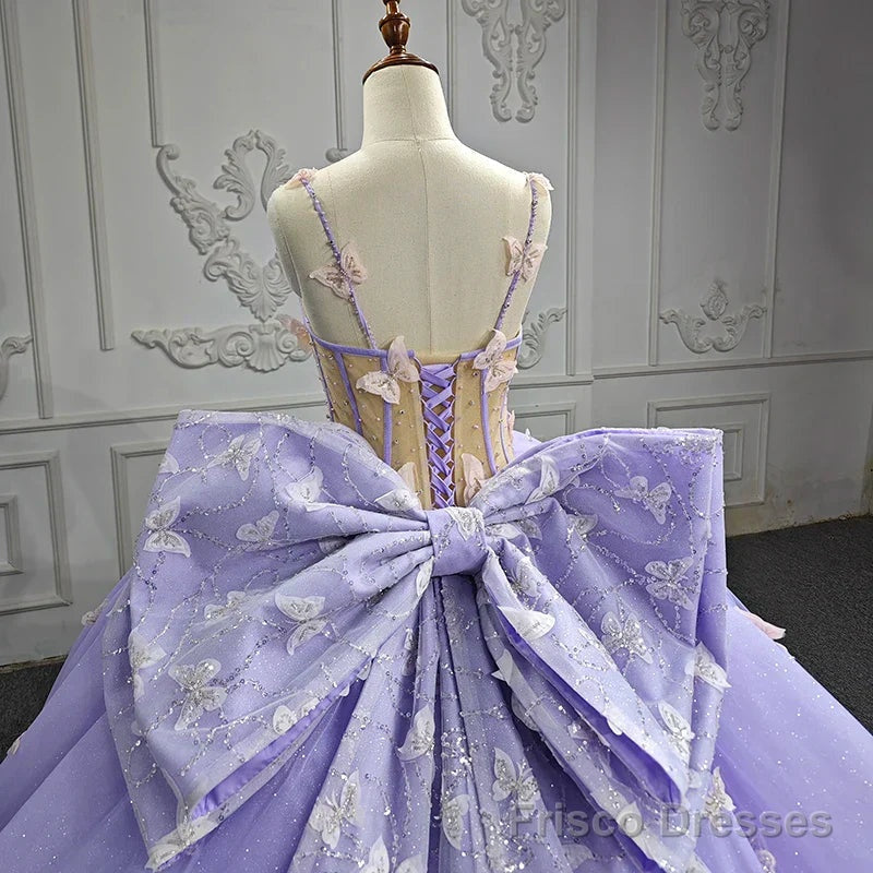 Quinceanera Dress Exquisite Spaghetti Straps Quinceanera Dresses Sleeveless Ball Gown with Butterfly Appliques and Bowknot