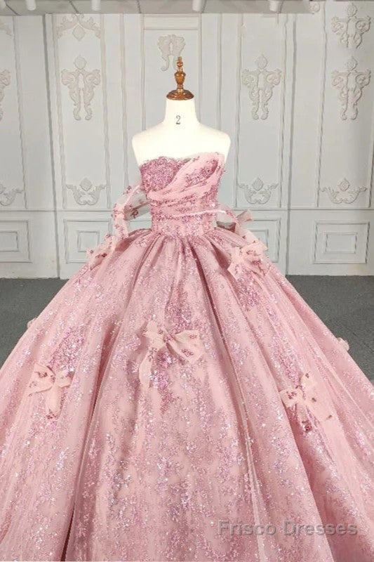 Quinceanera Dress Romantic Pink beading Prom Dresses Sequined Sleeveless with Bowknot Main image
