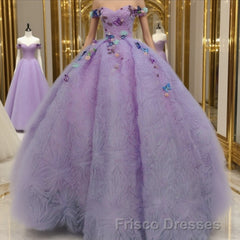 Quinceanera Dress Off the Shoulder Party Dress Sweetheart Neck Lavender Tulle Ball Gown