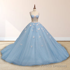 Quinceanera Dresses Spaghetti Straps Beading with 3D Butterfly Appliques