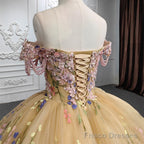 Quinceanera Flower  Off-the-Shoulder Ball Gown Dress