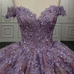 Quinceanera Purple  Off-the-Shoulder Ball Gown Flower Dress