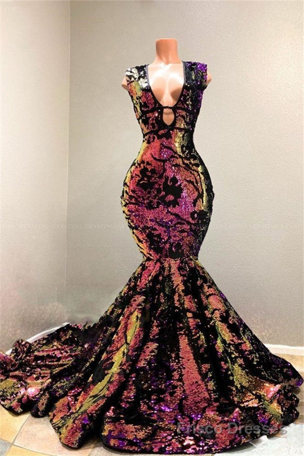 Radiant Sequins V-neck Sleeveless Court Train Mermaid Prom Dresses Main image