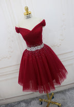 Black Off the Shoulder Short Prom Dress, A-Line Homecoming Dress