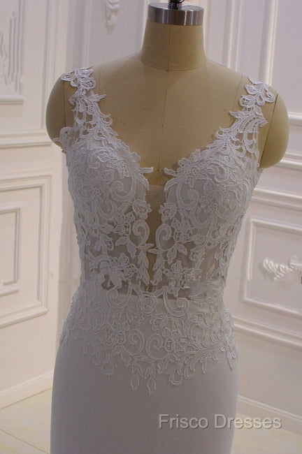 Real Long Vintage Lace Wedding Dress Mermaid Sleeveless Bridal Gowns