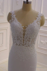 Real Long Vintage Lace Wedding Dresses Mermaid Sleeveless Bridal Gowns