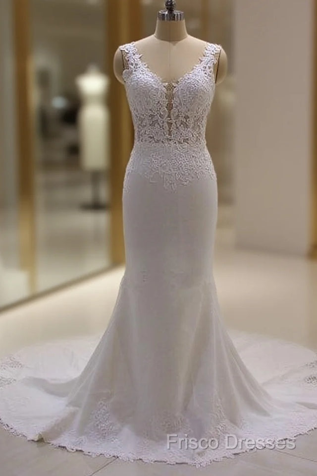Real Long Vintage Lace Wedding Dress Mermaid Sleeveless Bridal Gowns Main image