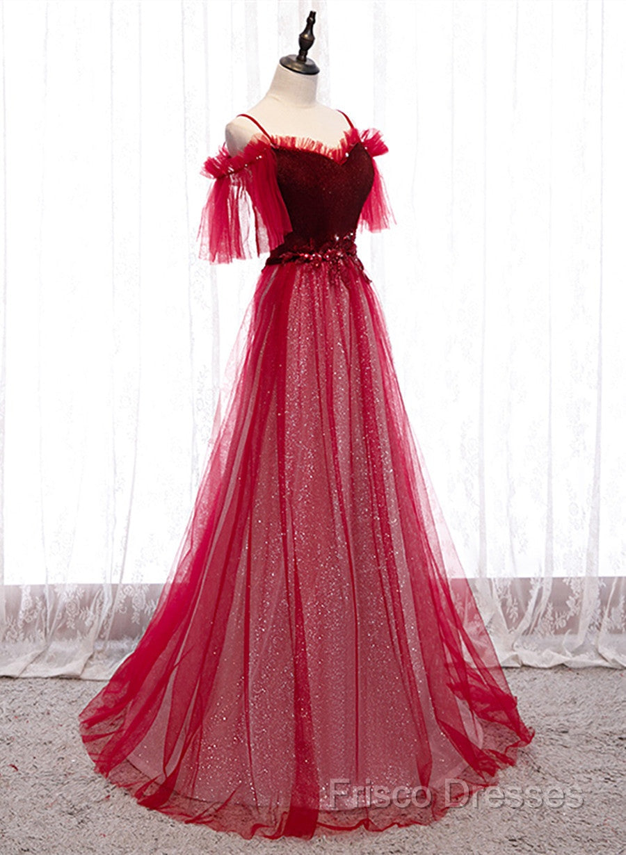 Red A-Line Floor Length Off Shoulder Long Formal Prom Dress, Red Long Formal Dress Secondary image