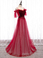 Red A-Line Floor Length Off Shoulder Long Formal Prom Dress, Red Long Formal Dress