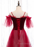 Red A-Line Floor Length Off Shoulder Long Formal Prom Dress, Red Long Formal Dress