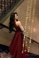 Red A Line Long Prom Dress Halter Formal Party Gown