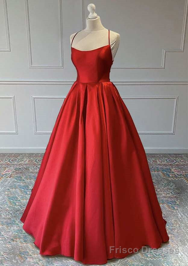 Red A-Line Sleeveless Square Neckline Satin Prom Dress Main image