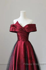 Red And Black Satin Party Dress Formal Prom Dress, A-Line Satin Evening Dress