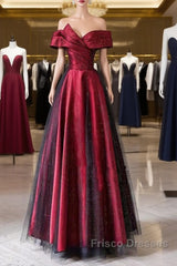 Red And Black Satin Party Dress Formal Prom Dress, A-Line Satin Evening Dress