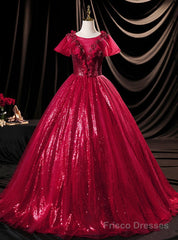 Red Ball Gown Sequins Appliques Quinceanera Dress