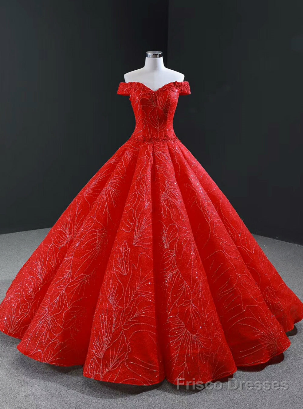 Red Ball Gown Sequins Off the Shoulder Beading Luxury Prom Dress Main image