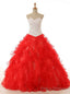 Red Ball Gown Sweetheart Neck Organza Beading Wedding Dress