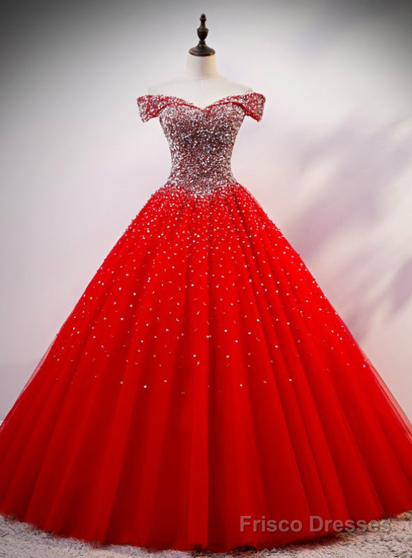 Red Ball Gown Tulle off the Shoulder Beading Sequins Quinceanera Dress Main image