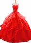 Red Beaded Lacesweet 16 Ball Gown Layers Formal Dress, Prom Dress Party Gowns Red Lace Evening Dresses