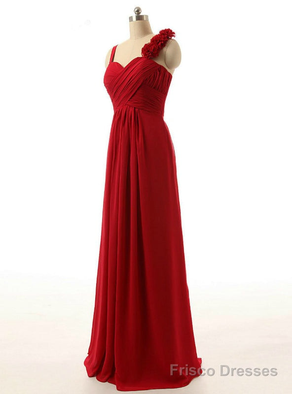 Red Chiffon Floor Length Pleats Bridesmaid Dress Main image