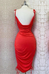Red Cowl Neck Midi Bodycon Dress