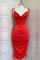 Red Cowl Neck Midi Bodycon Dress