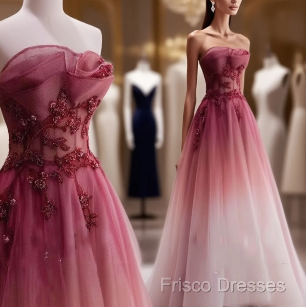 Red Gradient Formal Prom Dress Vintage Strapless Red Wedding Dress Formal Dress