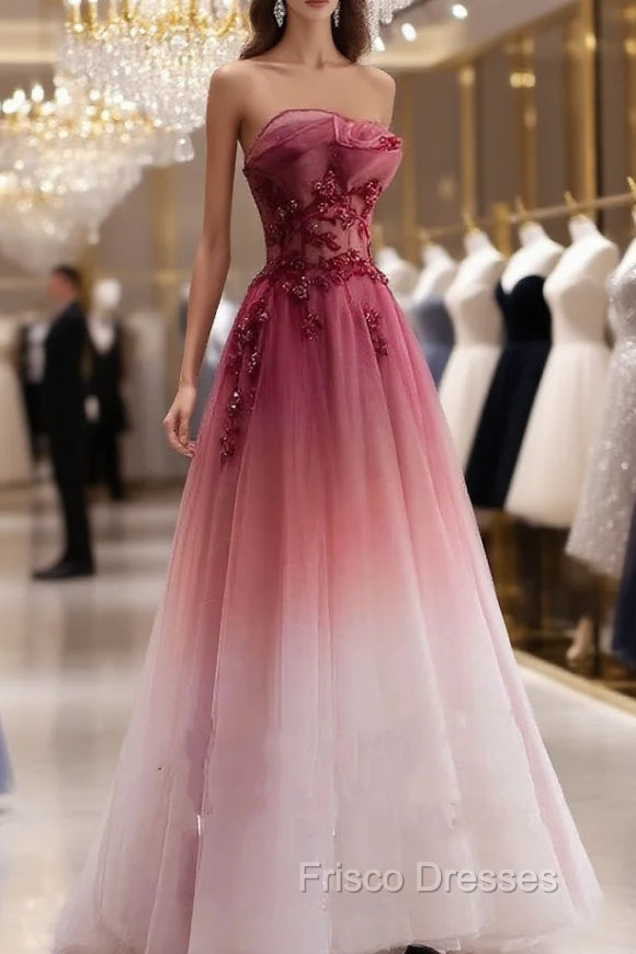 Red Gradient Formal Prom Dress Vintage Wedding Dress Red Strapless Party Dress With Beaded Bridal Dress Main image