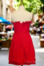 Red Homecoming Dresses Ruffles Strapless Tight Mini Dresses