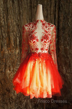 Red Lace Long Formal Prom Dress Red Tulle Lace Short Formal Prom Dress